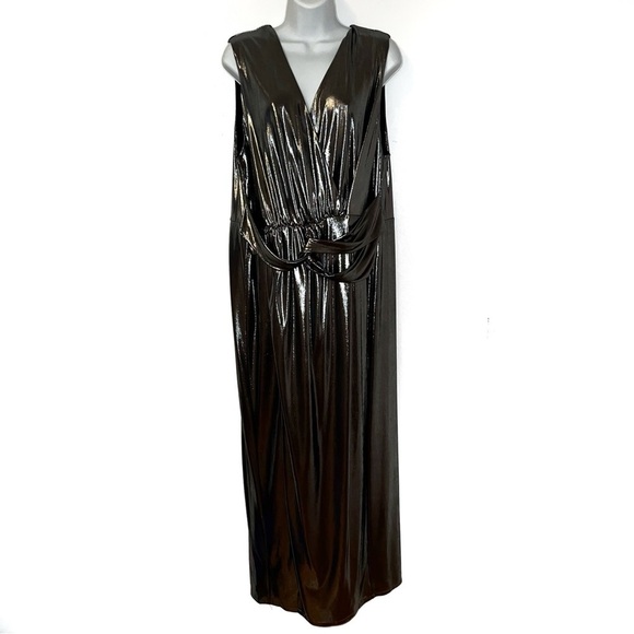 Eloquii Dresses & Skirts - Eloquii Silver Gunmetal Metallic Sleeveless V Neck Maxi Cocktail Dress